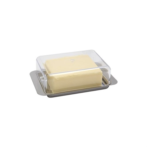 Kühlschrank-Butterdose APS Edelstahl 16 x 9,5 x 5,5 cm, mit Klarsicht-Deckel aus PS Produktbild
