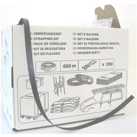 PP-Umreifungsband SET, schwarz 12 x 0,45 mm x 600 m + 200 KU-Schnallen 13 mm Produktbild